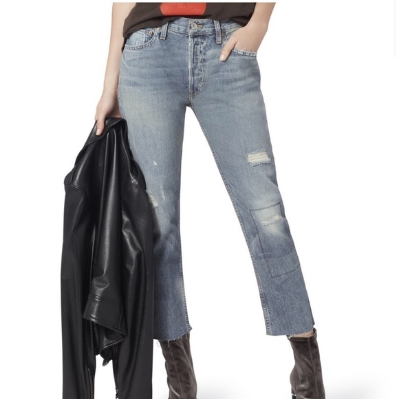 Re/done distressed straight jeans - Picture 1 of 7